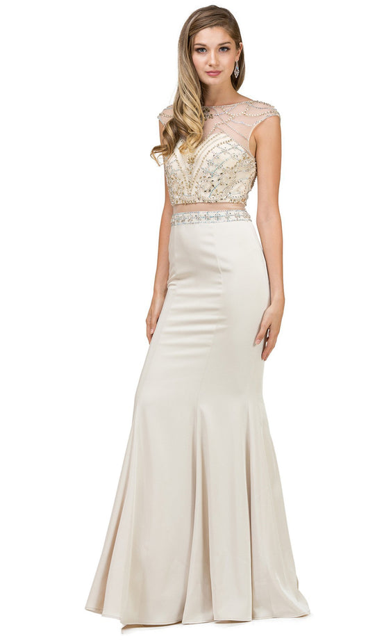 Dancing Queen - 9966 Embellished Illusion Bateau Sheath Evening Dress in Nude