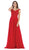May Queen - MQ1602 V Neck Lace Applique Chiffon Long Formal Dress In Red