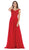 May Queen - MQ1602 V Neck Lace Applique Chiffon Long Formal Dress In Red