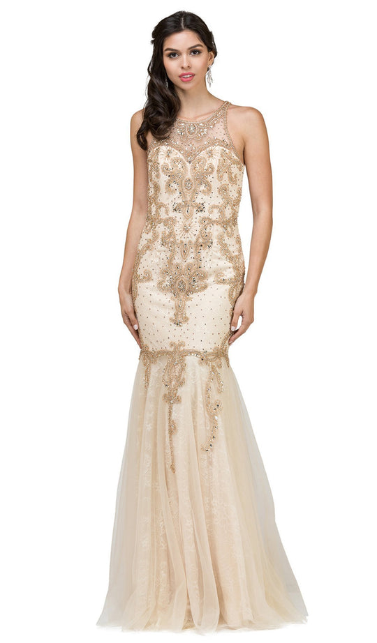 Dancing Queen - 9980 Sleeveless Embellished Mermaid Evening Gown