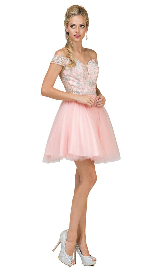 Dancing Queen - 9982 Floral Off Shoulder Tulle Cocktail Dress