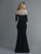 Saboroma - 99824 Floral Applique Trumpet Dress In Black