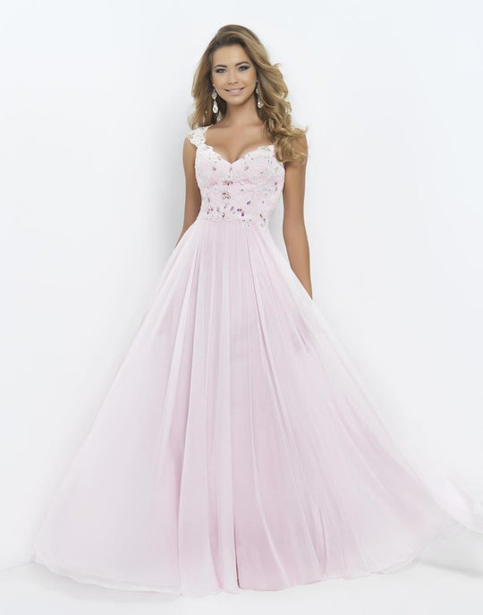 Blush - V Neck Cap Sleeve Long Dress 9986 in Pink