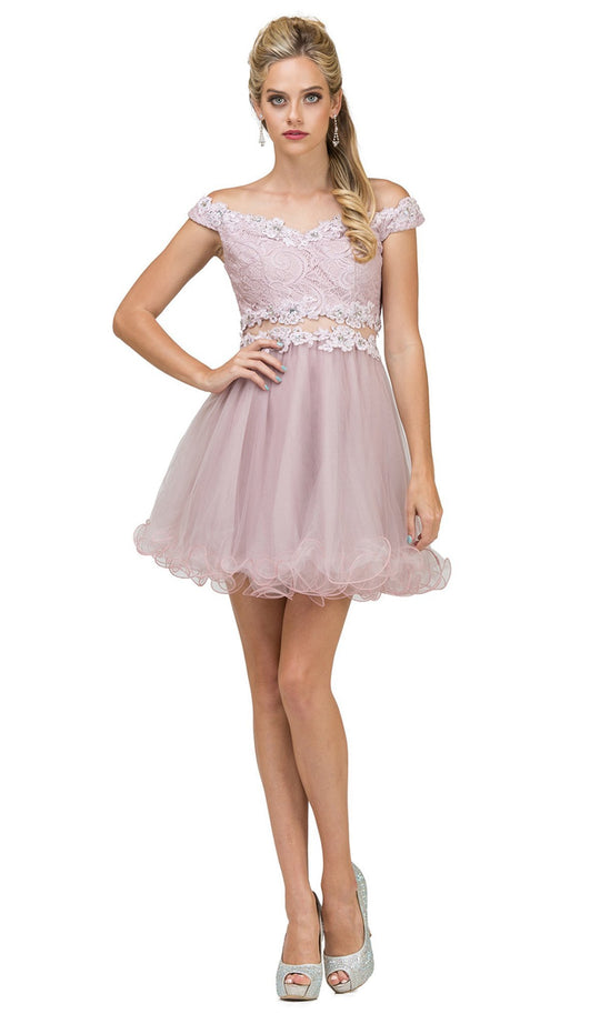 Dancing Queen - 9991 Two Piece Floral Tulle Cocktail Dress