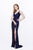 Primavera Couture - Opulent V-Neck Multi-Strand Sheath Gown 9991 in Blue