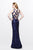 Primavera Couture - Opulent V-Neck Multi-Strand Sheath Gown 9991 in Blue