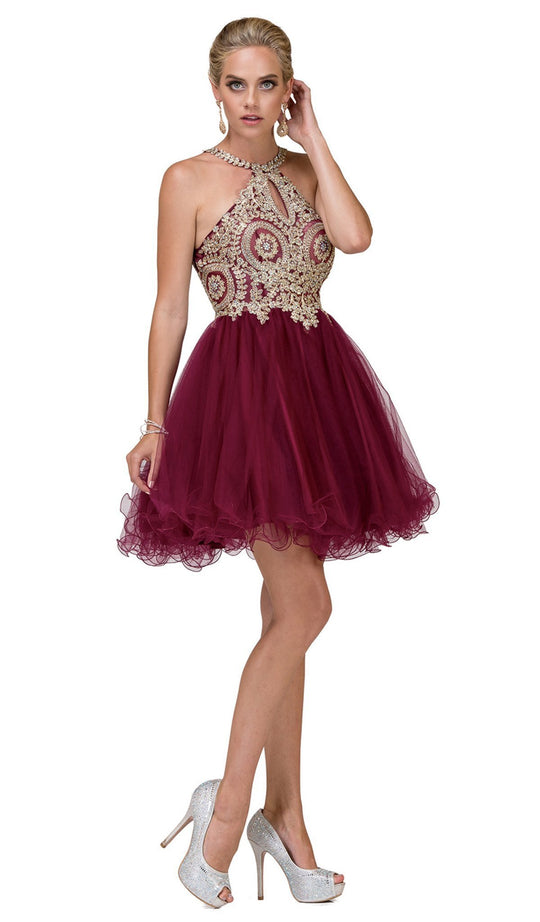 Dancing Queen - 9992 Floral Halter Keyhole Cocktail Dress