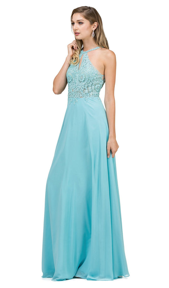 Dancing Queen - 9994 Bare Shoulder Regal Lace Applique A Line Gown In Blue