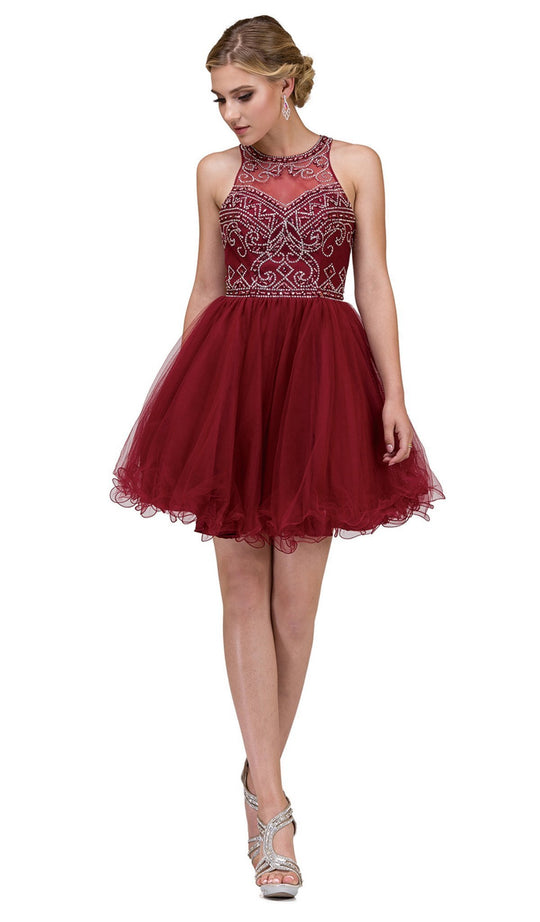 Dancing Queen - 9996 Crystal Embellished Halter Cocktail Dress
