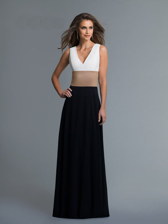 Saboroma - 99973 Two Tone Plunging V-neck A-line Dress In Black and White