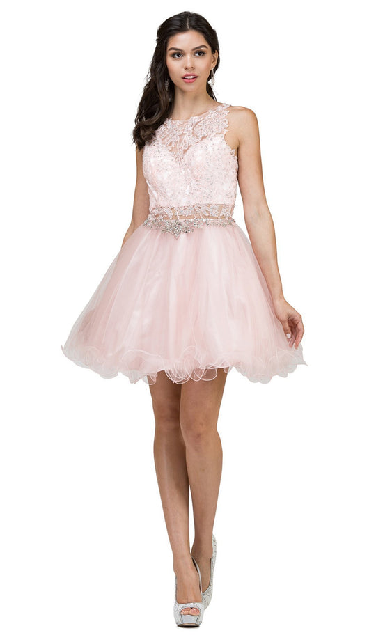 Dancing Queen - 9999 Jewel Illusion Ornate Tulle Cocktail Dress