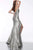 Jovani - 67977 Sleeveless V Neck Front Slit Metallic Evening Gown In Silver