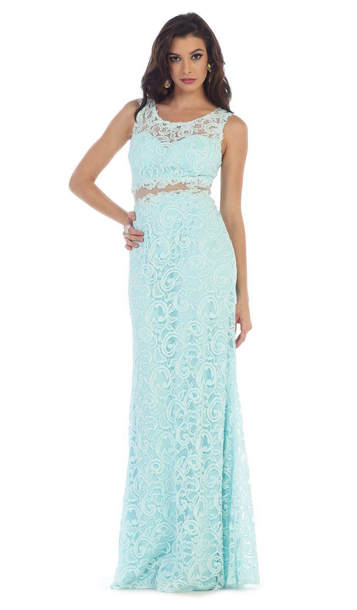 Stunning Beaded and Laced Illusion Sleeveless Long Formal Dress