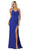 May Queen - MQ1666 Draping Surplice Bodice High Slit Gown In Blue