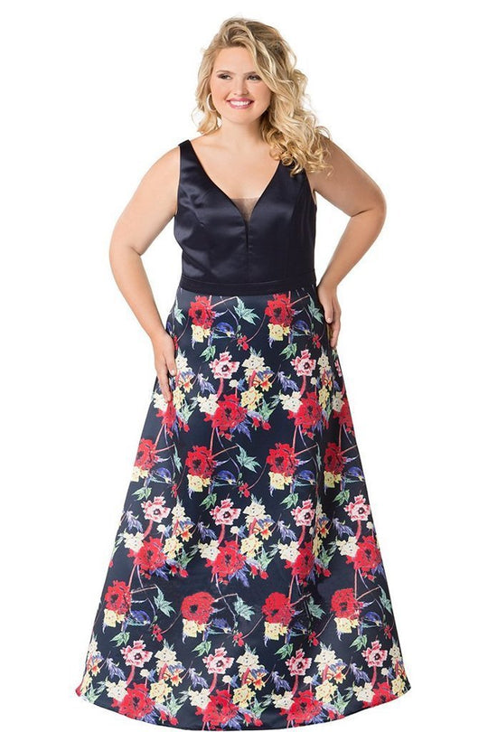CE1811 Floral V-neck A-line Dress