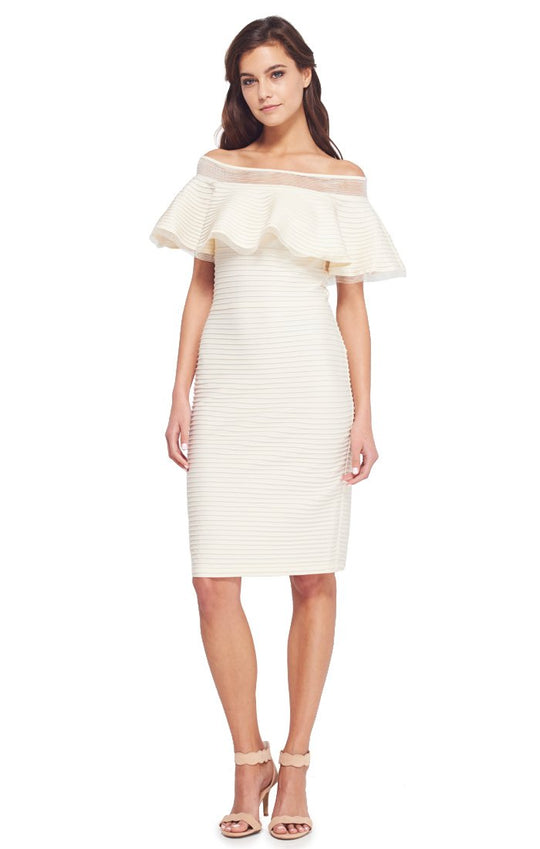 Tadashi Shoji - Flounce Off-Shoulder Pintuck Pleated Cocktail Dress In White