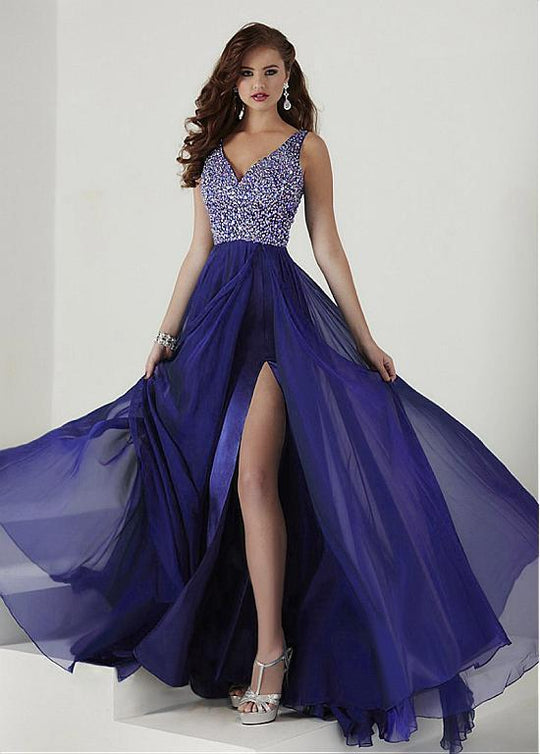 Tiffany Homecoming - Glamorous Sleeveless V-neck A-line Long Dress 16141 In Blue