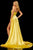Sherri Hill - 52921 Halter Neck Satin A-line Dress with Slit In Yellow