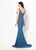 Montage by Mon Cheri - 219988 Embellished Plunging V-neck Mermaid Gown In Blue