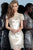 Jovani - 1945 Embellished Lace Bateau Sheath Dress In Neutral