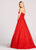 Ellie Wilde - EW118018 Strapless Scalloped Neck Embellished Lace Gown In Red