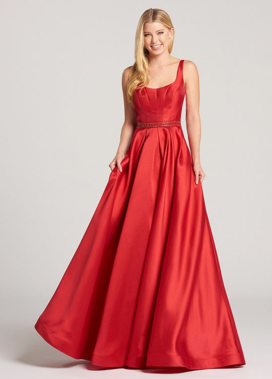 Ellie Wilde - EW118172 Sleeveless Illusion Paneled Back A-Line Gown In Red
