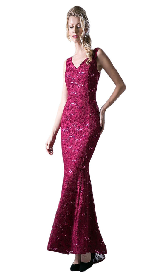 Cinderella Divine - Sleeveless Lace V-neck Sheath Dress