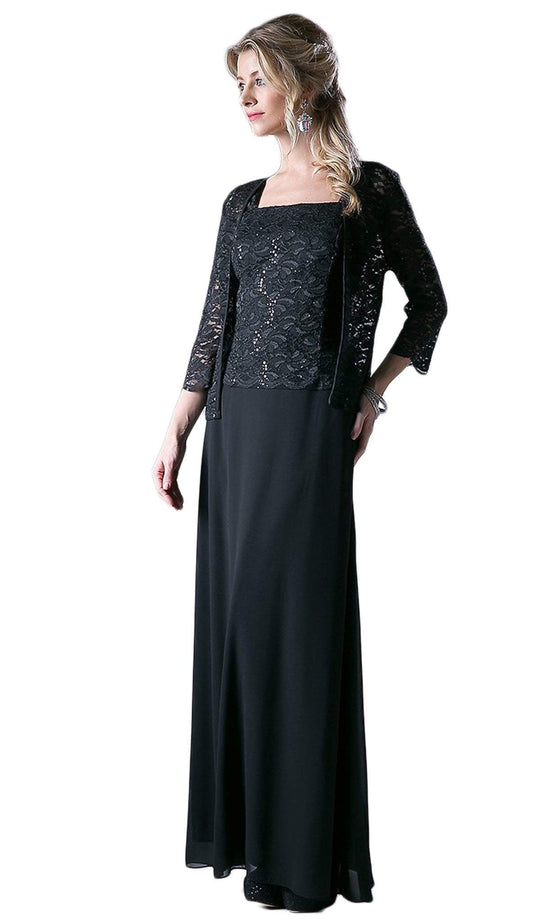 Cinderella Divine - A1616 Lace Straight Sheath Dress With Long Sleeve Jacket