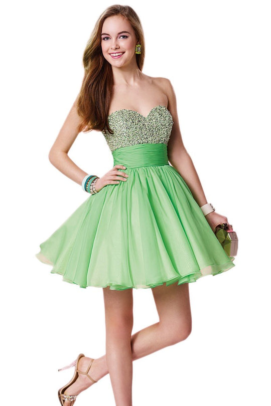 Alyce Paris Sweet 16 - 3641 Encrusted Sweetheart Ruched Short Dress  in Green