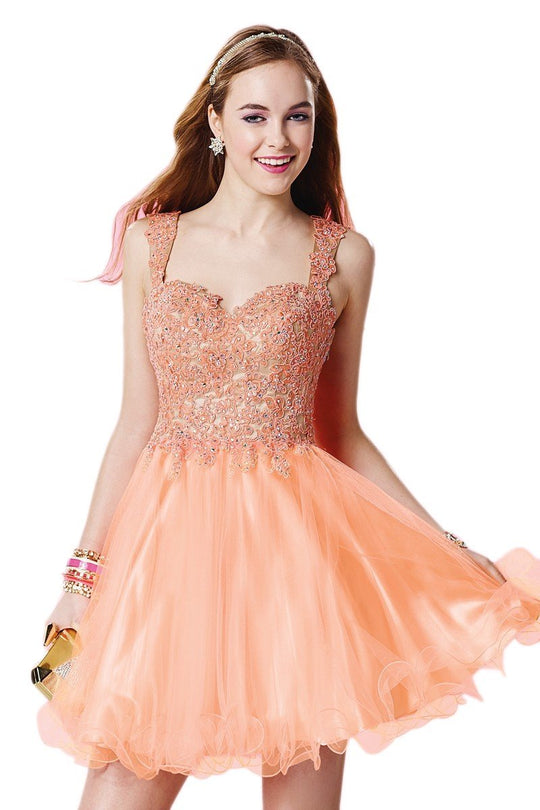 Alyce Paris Sweet 16 - 3648 Lacy Sweetheart Cocktail Dress in Orange