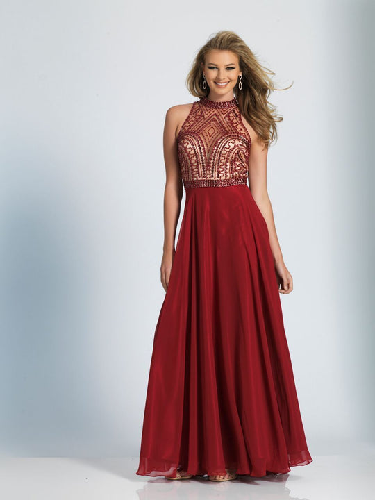 Dave & Johnny - A4747 Embellished High Halter Chiffon Gown in Red