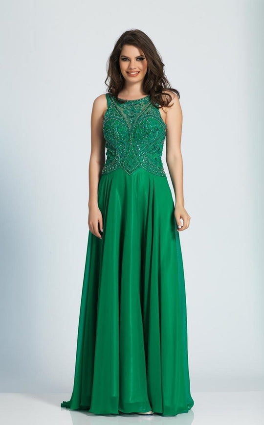 Dave & Johnny - A4763 Beaded Bateau A-line Dress in Green