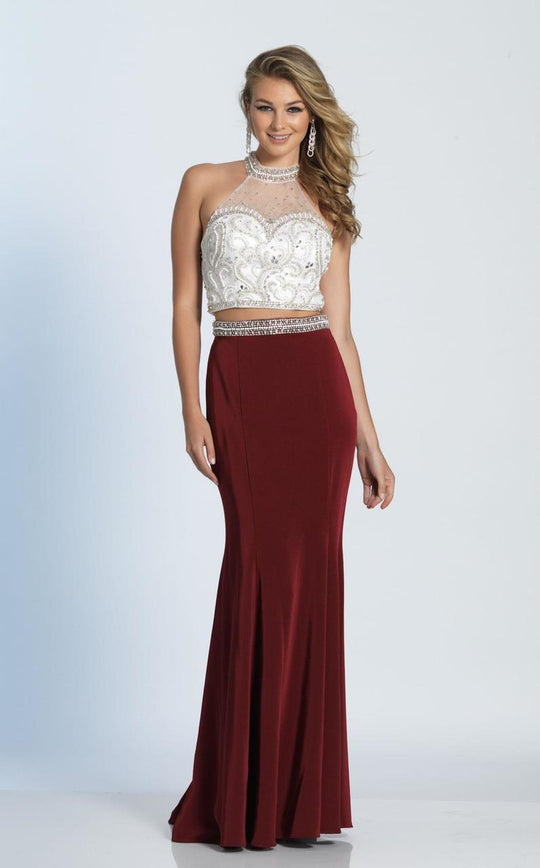 Dave & Johnny - A4881 Two Piece Illusion Halter Sheath Dress in White and Red