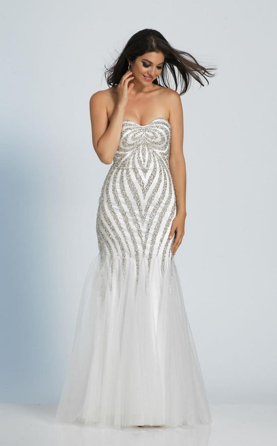 Dave & Johnny - A4918 Bedazzled Sweetheart Mermaid Dress in White