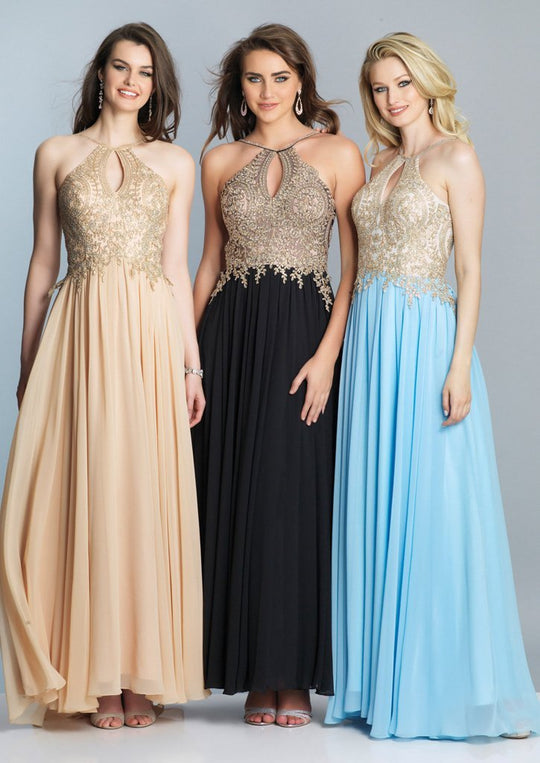 Dave & Johnny - A5011W Gilded Applique Cutout Bodice Gown