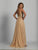 Dave & Johnny - A5011 Halter Lace Applique Top Chiffon Dress In Neutral