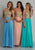 Dave & Johnny - A5011 Halter Lace Applique Top Chiffon Dress In Blue and Orange