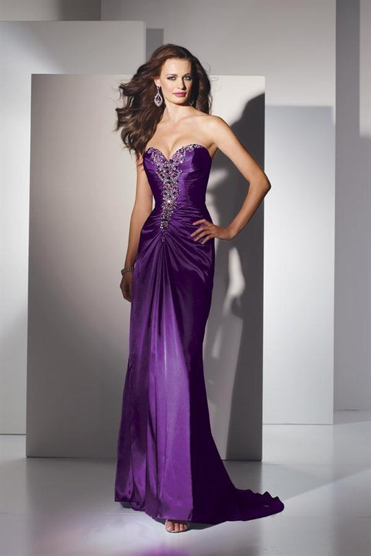Alyce Paris - 5422 Embellished Sweetheart Charmeuse Sheath Dress In Purple