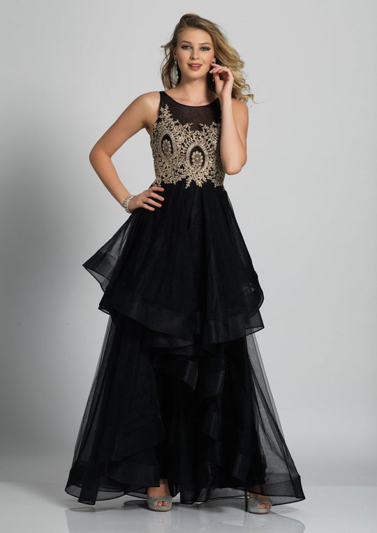 Dave & Johnny - A5607 Layered Jewel A-line Dress in Black