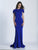 Dave & Johnny - A5907 Draped Short Sleeve Cutaway Long Gown in Blue