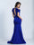 Dave & Johnny - A5907 Draped Short Sleeve Cutaway Long Gown in Blue