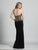 Dave & Johnny - A6046 Gilt Lace Halter Cutout Gown in Black