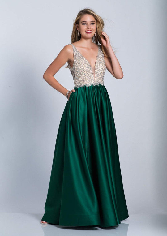 Dave & Johnny - A6395W Plunging Sweetheart Crystal Crusted Gown In Green