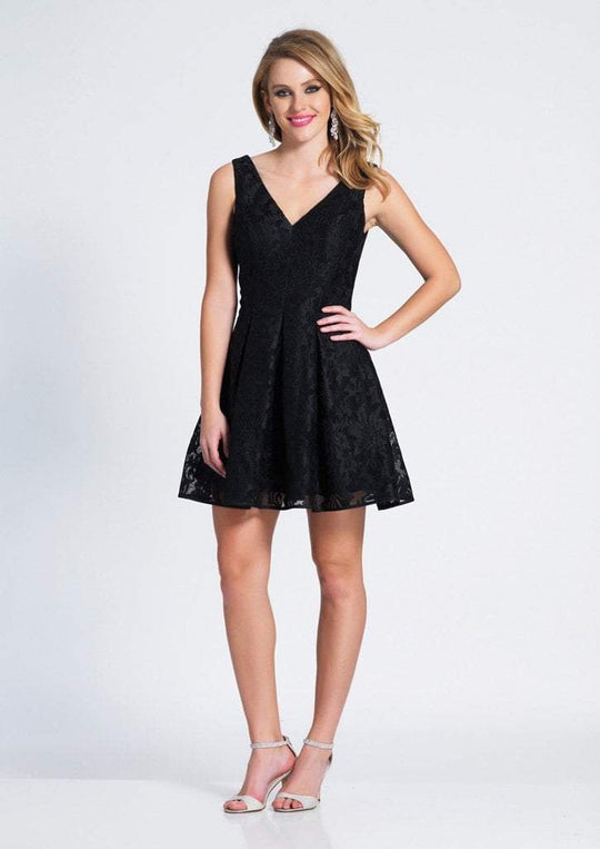 Dave & Johnny - A6548 Sleeveless V-neck Pleated A-line Dress In Black