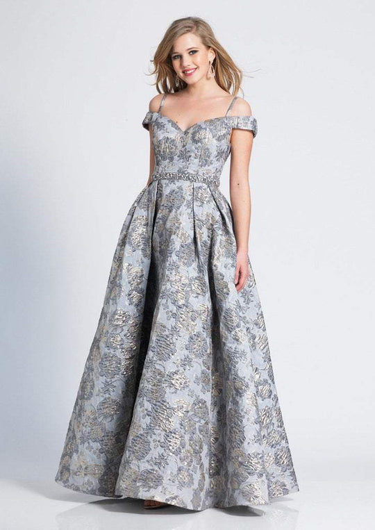 Dave & Johnny - A6629 Embellished Embroidered Off-Shoulder Ballgown In Silver