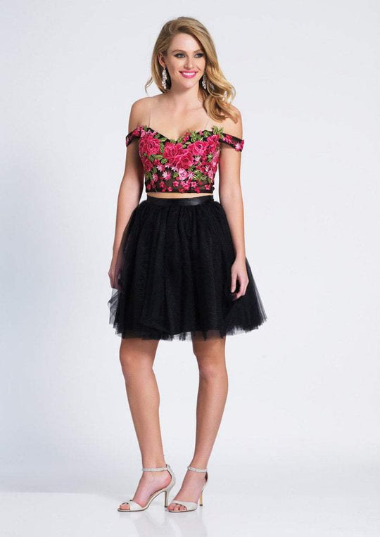 Dave & Johnny - A6644 Two Piece Floral Embroidered A-line Dress In Black