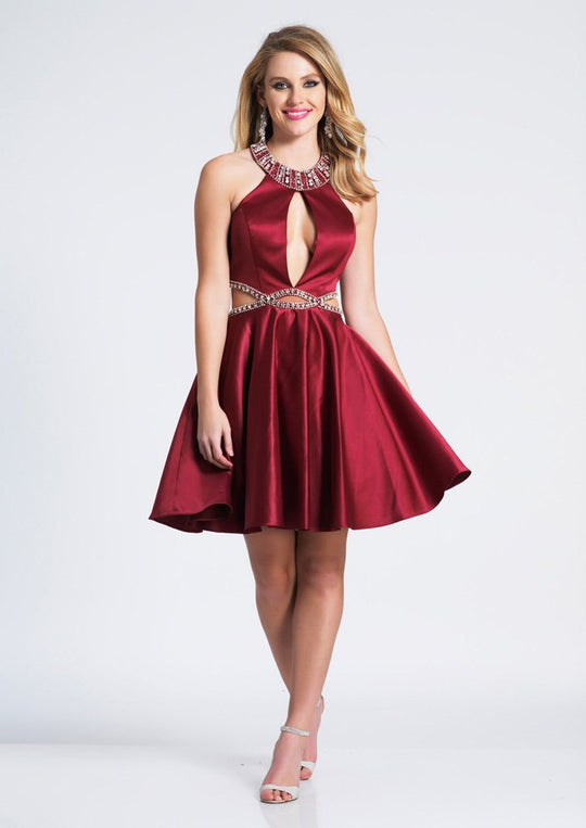 Dave & Johnny - A6712 Embellished Halter A-line Dress With Cutouts In Red