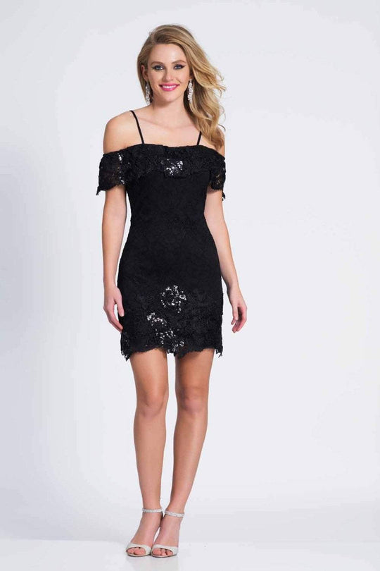 Dave & Johnny - A6722 Sequined Lace Off-Shoulder Sheath Dress In Black