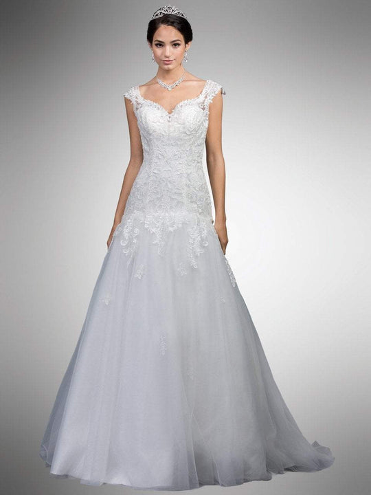 Dancing Queen - A7004 Lace Applique Sweetheart Trumpet Gown in White