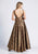 Dave & Johnny - A7104 Embroidered Deep V-neck A-line Dress In Gold